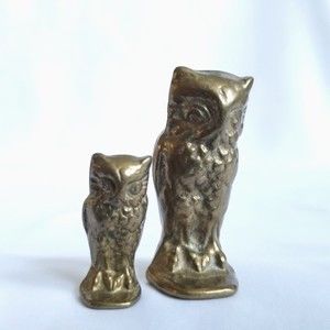 2 Small Vintage Brass Owls